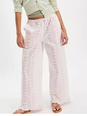 Damson Madder Lucinda Embroidery Pants Organic Cotton Eyelet Pink Size 16 NWT